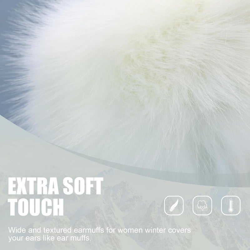 RANOME Faux Fur Headband for Women Elastic Fuzzy Thick Earmuffs Winter Headwrap Ear Muffs Furry Ear Warmers Cold Weather (White 1) - Image 2